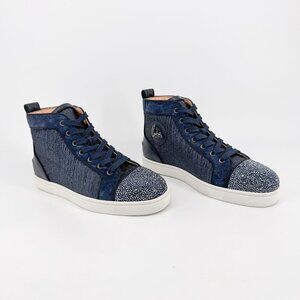 Christian Louboutin Louis Strass Sneaker Size 39 US 9 Navy Blue High Top Crystal